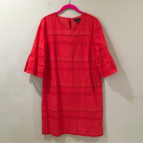 J. Crew shift dress Womens Flutter Sleeve Eyelet 100% Cotton Orange Size 6 G1269 - Picture 1 of 8